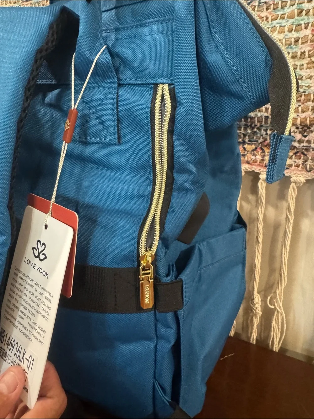Lovevook Blue Everyday Backpack with Gold Hardware and Charging Station